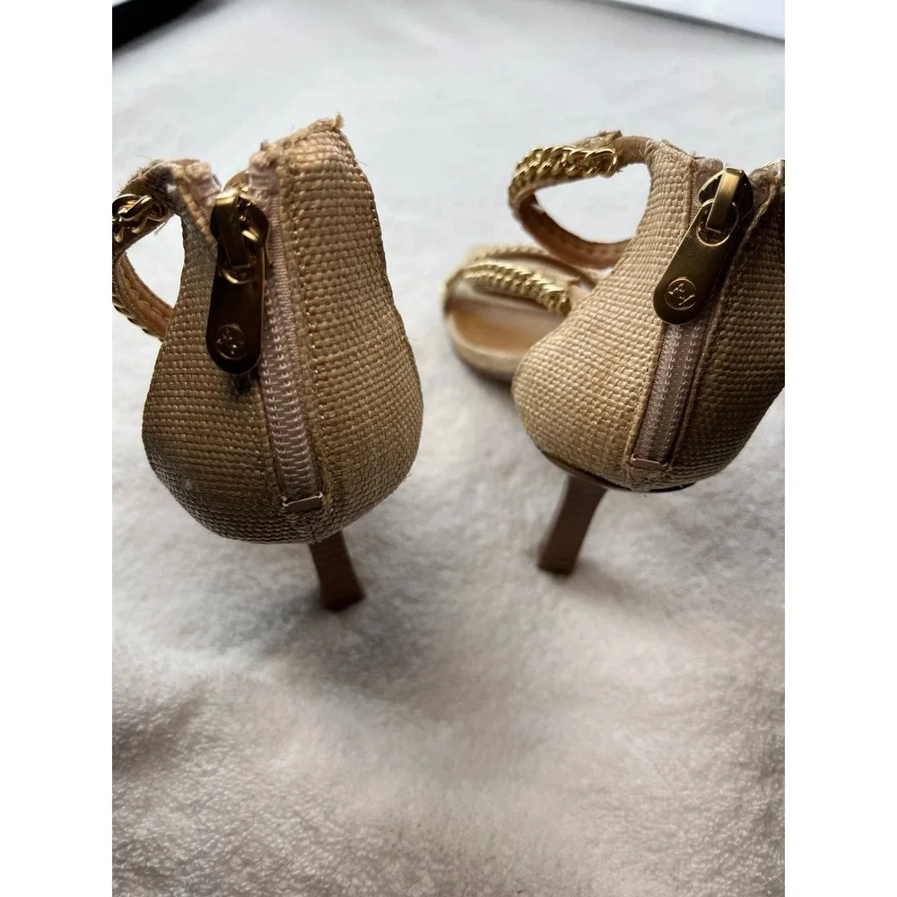Adrienne Vittadini 8.5 Suede Chain Link Strappy Sandal Square Toe Stiletto Heels
